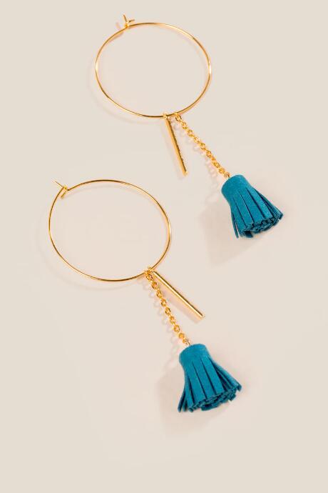 Francesca's Maizy Tassel Hoop Earrings - Teal