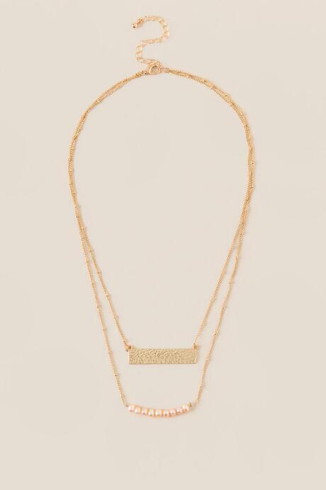 Francesca's Athena Pearl Layered Bar Necklace - Crisp Champagne