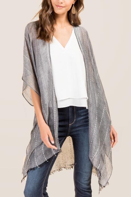 Francesca's Ceanna Stitched Stripe Ruana - Black