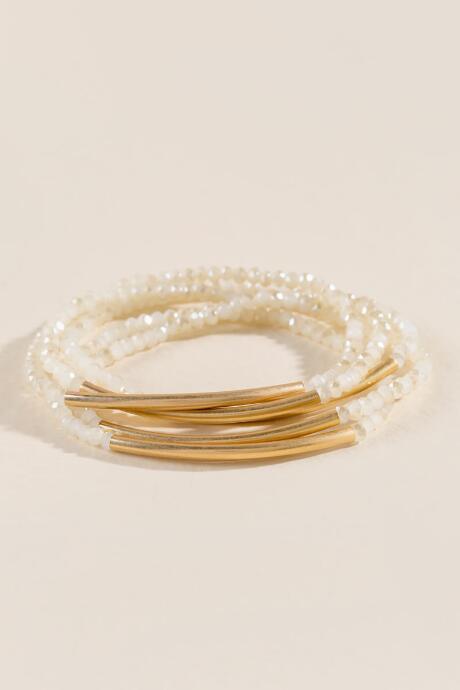 Francesca's Kassidy Beaded Gold Bar Bracelet - Ivory