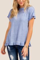 Francesca's Grace Ruffle Cross Back Short Sleeve Top - Blue