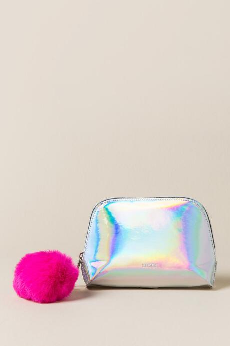 Francesca's Elin Silver Holographic With Pom Pouch - Silver