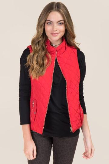 Mi Ami Kiara Snap Collar Quilted Puffer Vest - Red