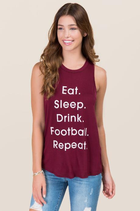 Sweet Claire Inc. Eat Sleep Drink Football Repeat Graphic Tank - Maroon