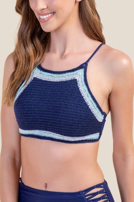 Francesca's Stella Crochet Swimsuit Top - Navy
