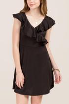 Francesca Inchess Emine Ruffle Trim Open Back Knit Dress - Black