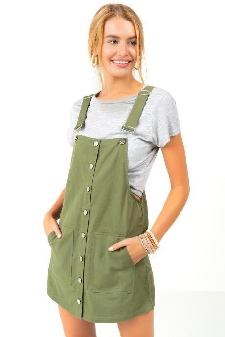 Francesca's Addison Button Overalls - Deep Moss