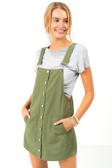 Francesca's Addison Button Overalls - Deep Moss