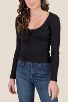 Francesca's Jocelyn Neck Tie Tee - Black