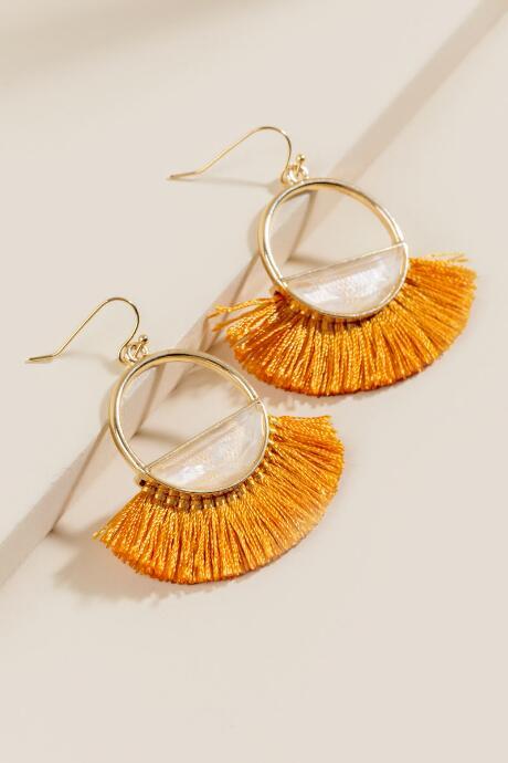 Francesca's Stella Geo Tassel Hoops In Yellow - Mustard
