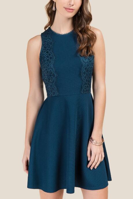 Francescas Rita Lace Trim A-line Dress - Peacock