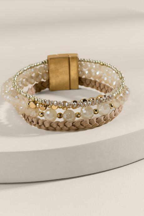 Francesca's Lillie Beaded Leather Wrap Bracelet - Taupe