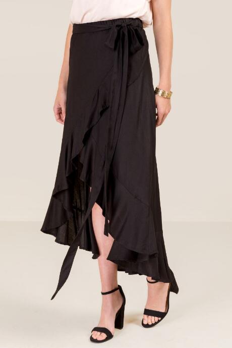 Francesca's Liza Tie Waist Wrap Skirt - Black