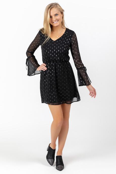 Francesca's Paloma Sheer Sleeve Polka Dot Dress - Black