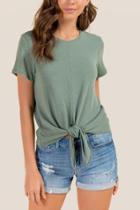 Francesca Inchess Toula Crepe Knit Front Tie Top - Olive