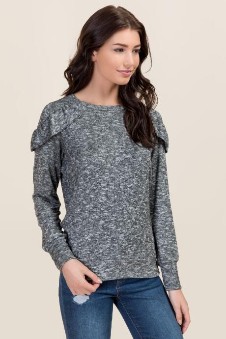 Ayla Elisa Brushed Hacci Ruffle Sweatshirt - Heather Gray