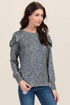Ayla Elisa Brushed Hacci Ruffle Sweatshirt - Heather Gray