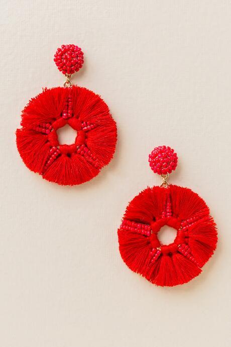 Francesca Inchess Baylee Bauble Tassel Hoops - Red
