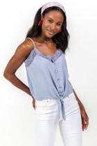 Francesca's Cortney Lace Trim Button Tank Top - Blue