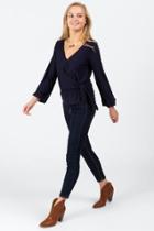 Francesca's Weonna Front Tie Clip Dot Blouse - Navy
