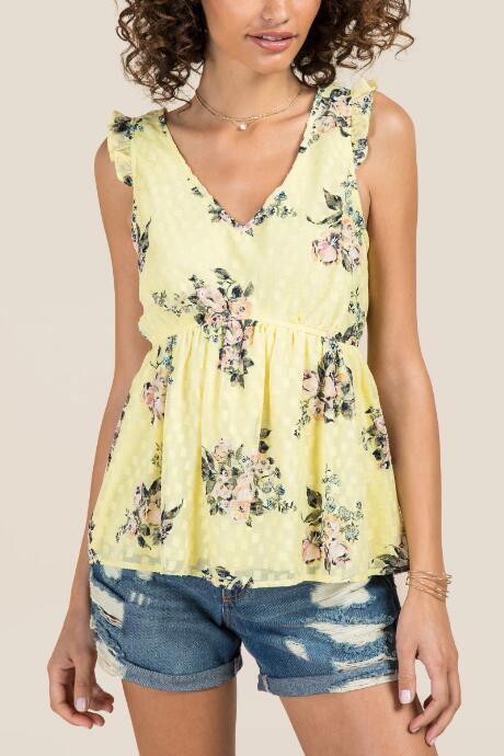 Francesca Inchess Amiyah Floral Organza Sleeveless Top - Lemonade