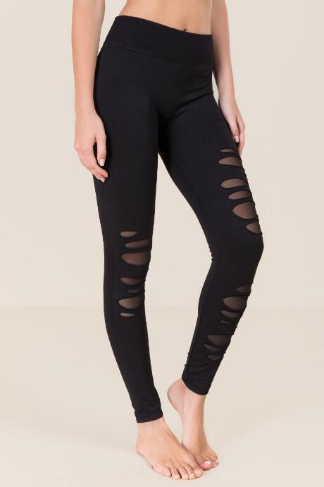 Francesca's Ventura Slashed Mesh Leggings - Black