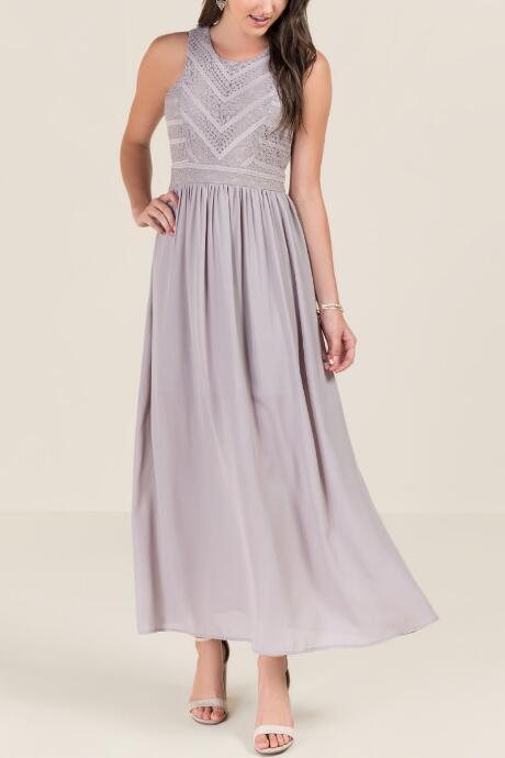 Francesca Inchess Elsie Lace Combo Bridesmaid Dress - Gray
