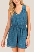 Francesca's Estrella Diamond Print Romper - Dark Teal