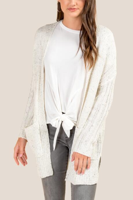 Francesca's Tory Rib Sleeve Confetti Knit Cardigan - Ivory