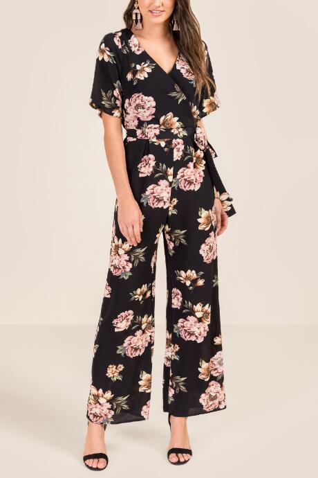 Francesca's Lauren Floral Jumpsuit - Black