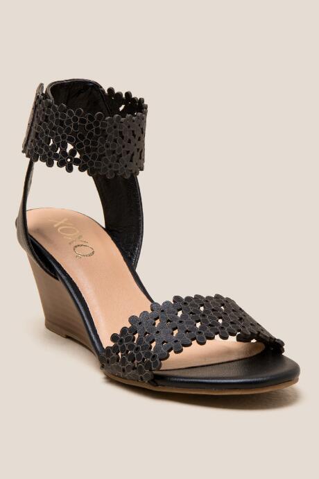 Xoxo Sanya Floral Strap Wedge - Black