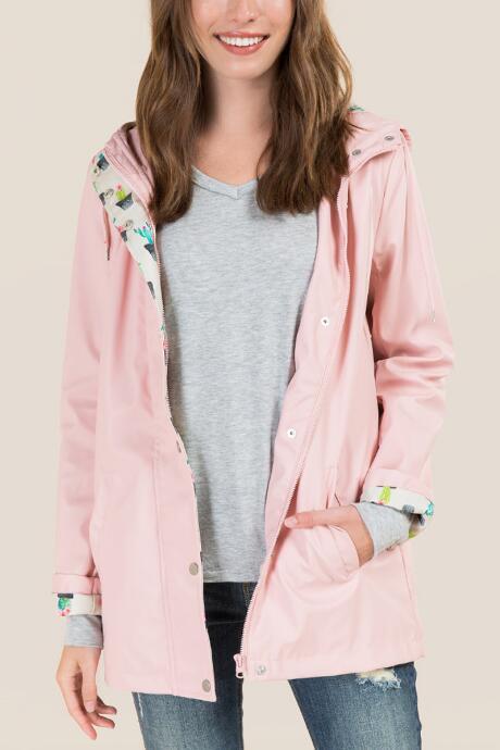 Francesca's Hartley Cactus Print Rain Jacket - Mauve