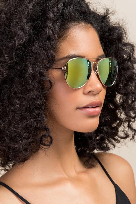 Francesca's Mae Mirrored Aviator Sunglasses - Yellow