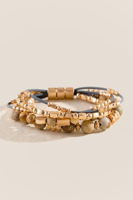 Francesca's Amberly Five Strand Beaded Bracelet - Gray
