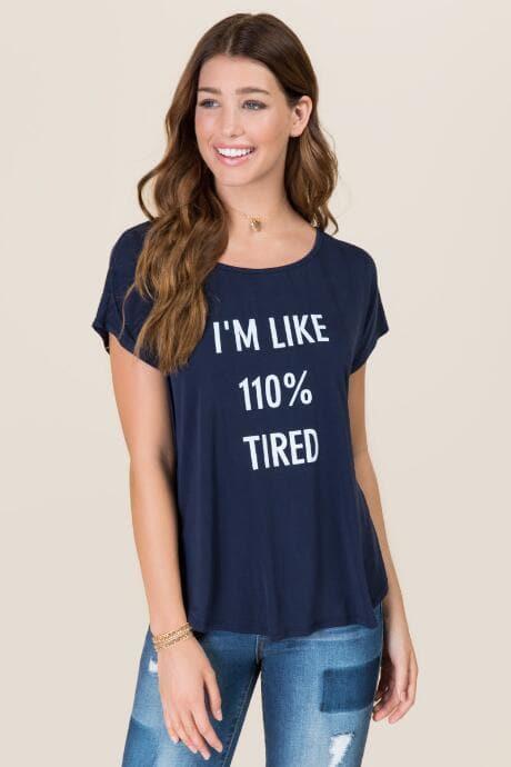 Alya I'm Like 110% Tired Cupro Graphic Tee - Navy