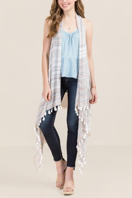 Francescas Fiona Stripe Vest Ruana - Ivory