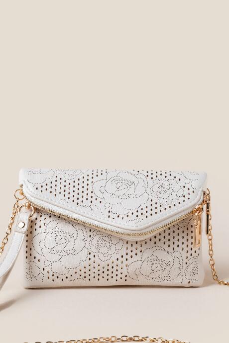 Francesca's Teagan Mini Angled Perforated Crossbody - Ivory