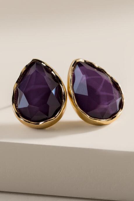 Francesca's Regina Faceted Teardrop Stud Earrings - Purple