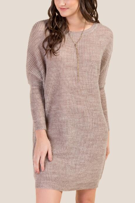 Francesca's Heather Long Sleeve Shift Dress - Taupe