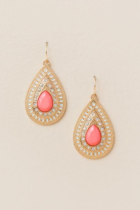 Francesca's Jayla Stone Teardrop Earring - Coral