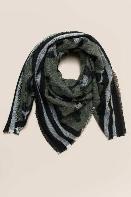 Francesca's Lina Striped Leopard Scarf - Olive