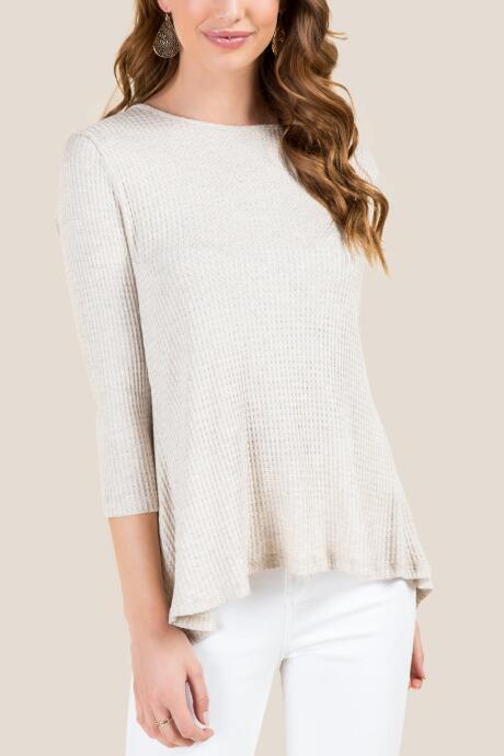 Francesca Inchess Mona Waffle Knit Fashion Tee - Heather Oat
