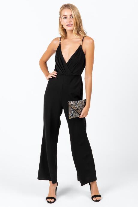 Francesca's Ester Surplice Jumpsuit - Black