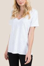 Francesca's Caitlyn Short Sleeve Basic V Neck Tee - White