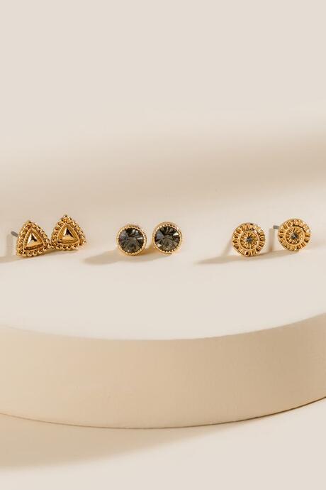 Francesca's Chloe Stone And Metal Stud Earring Set - Black