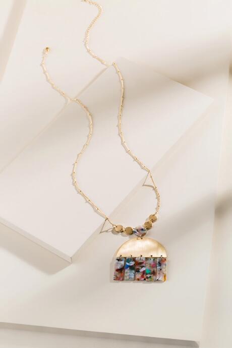 Francesca's Sally Marbled Resin Pendant Necklace - Multi
