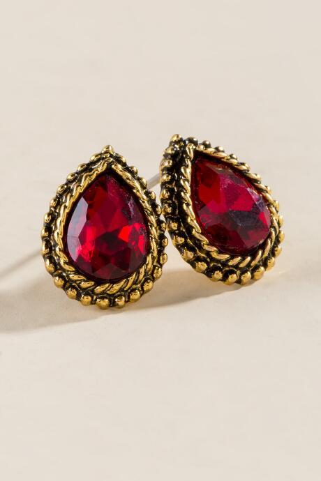 Francesca Inchess Onassis Crystsl Studs - Red