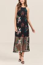 Francesca Inchess Daughtry Floral Mesh Trap Maxi Dress - Black