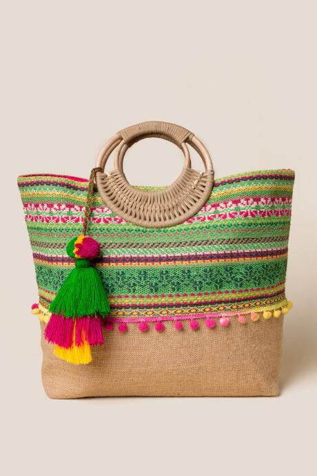 Francesca's Ada Pom Jute Tote - Green