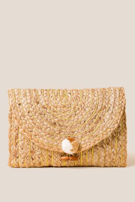Francesca's Ivy Striped Lurex Clutch - Natural